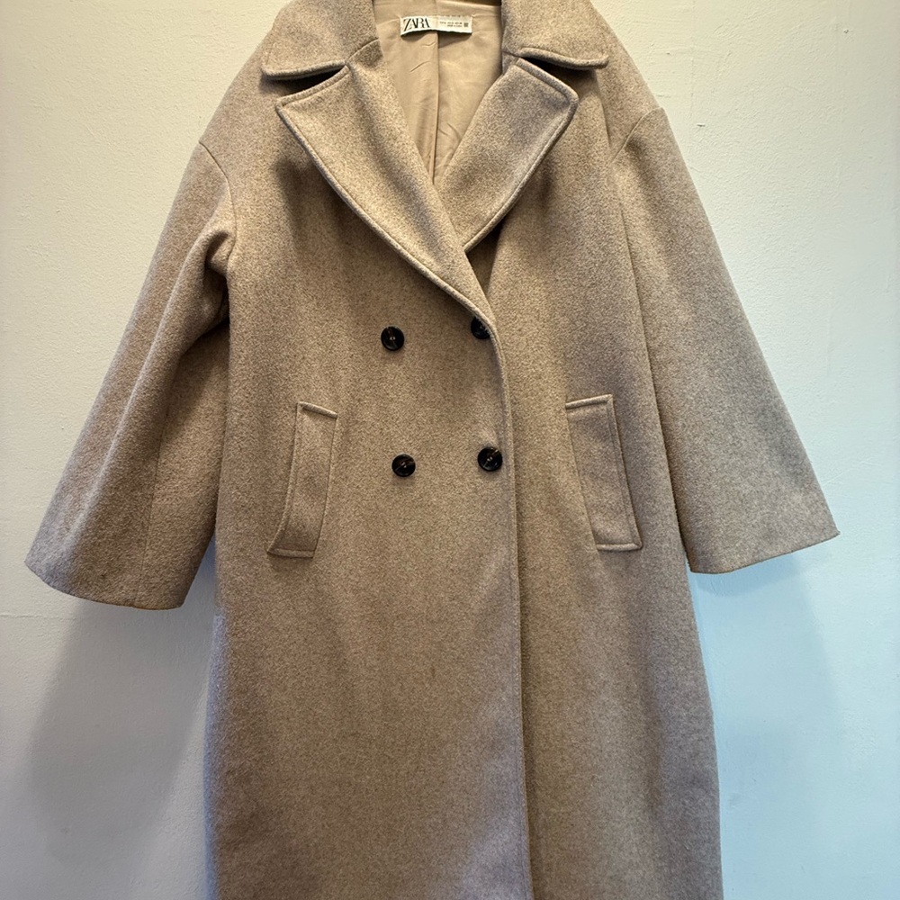 Zara Tan Pea Coat Wool Blend Classic